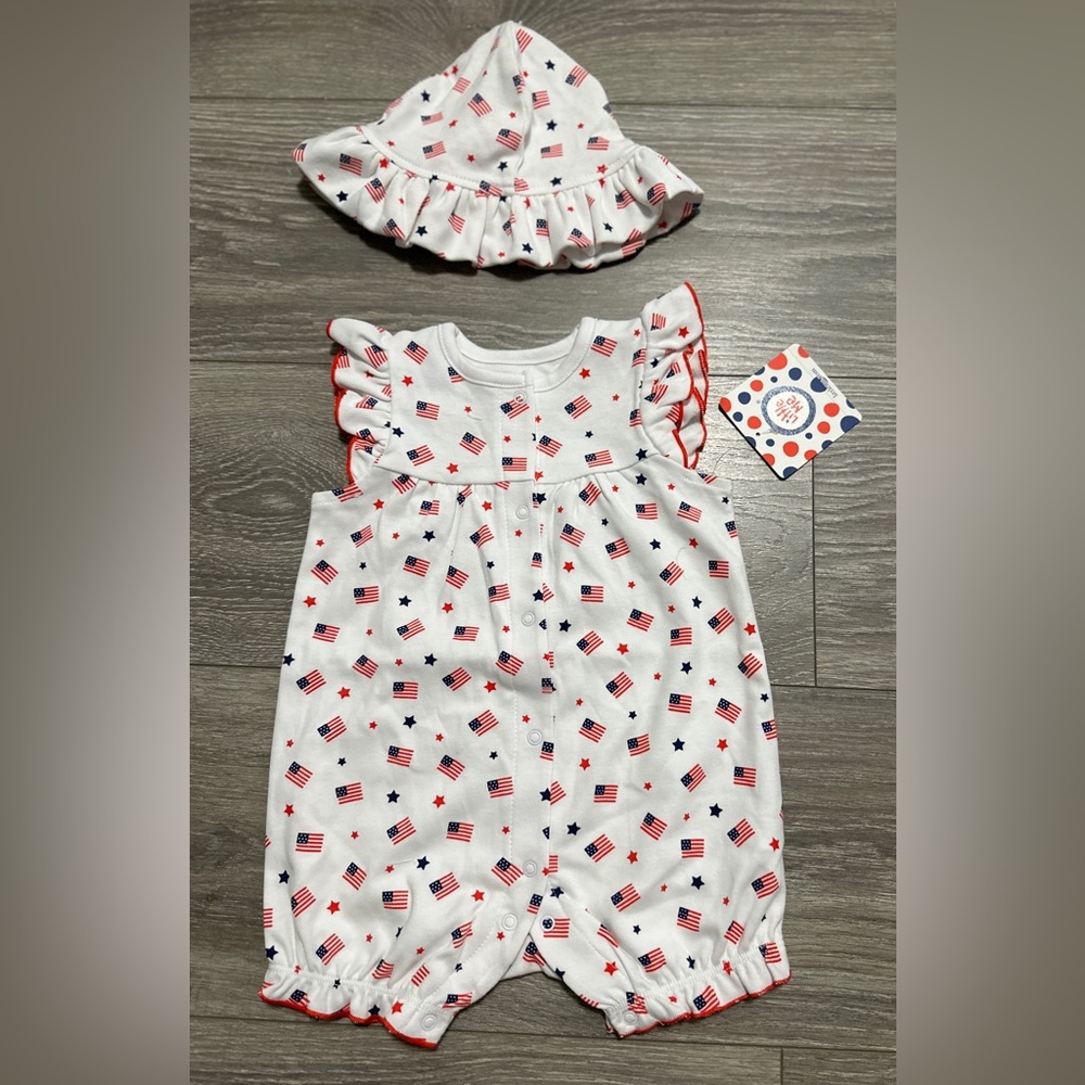 White romper with US flags